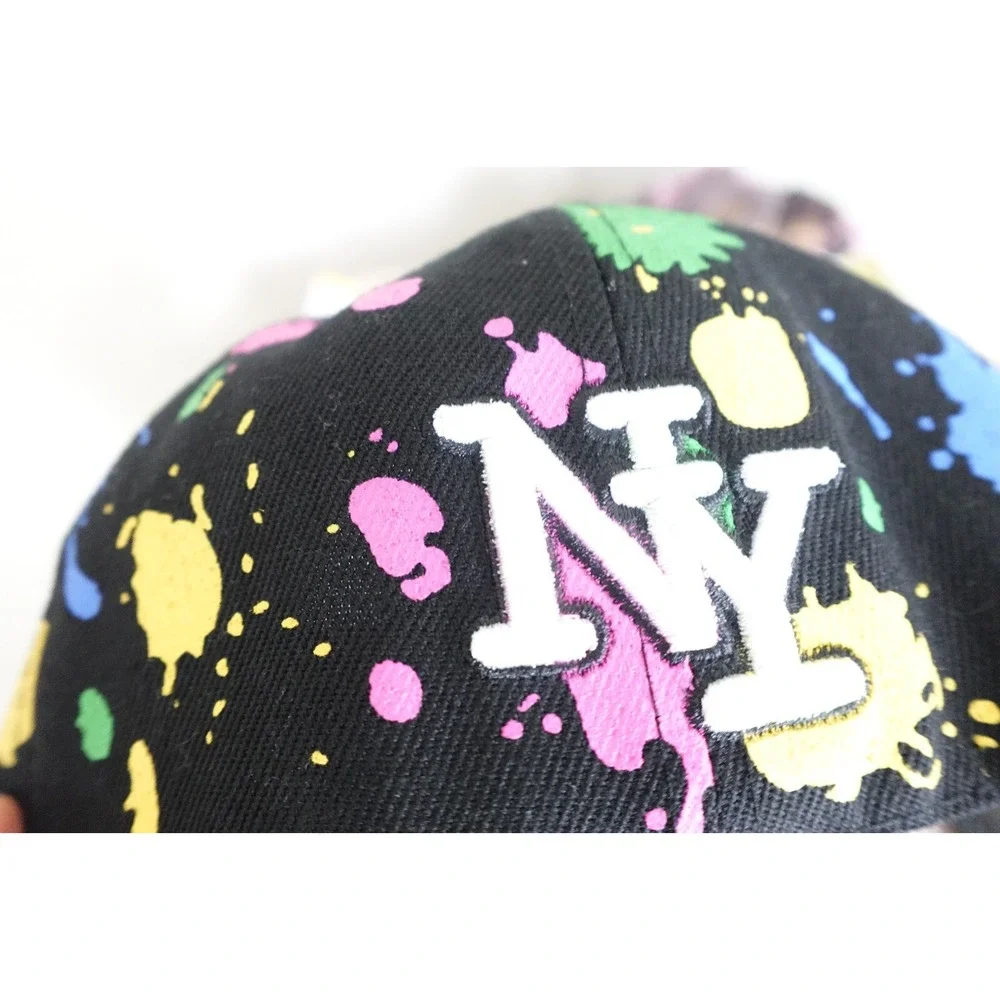 City Gang NY New York Splash Paint Graffiti Black Multi‎ Baseball Cap Hat Retro